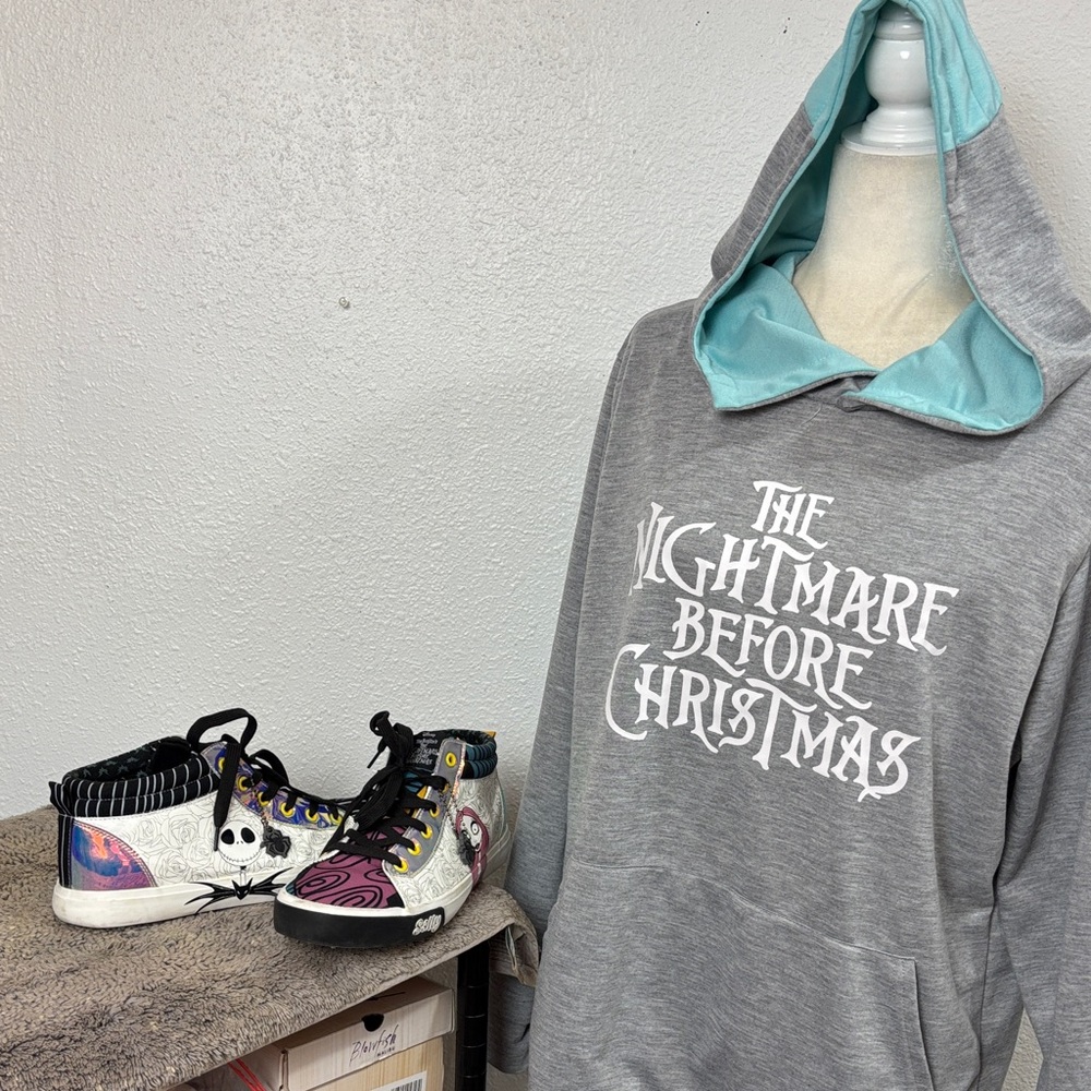 Disney Bundle set 2items Gray Hoodie with Graphic Sneakers SzXXL top & 10 shoes